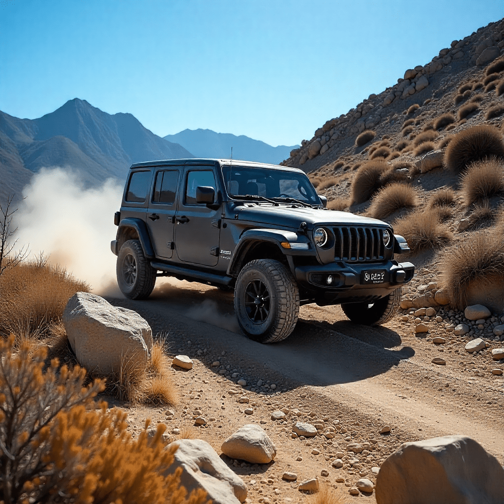 Jeep Wrangler en el campo, creado por IA.